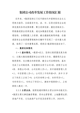 集团公司改革发展工作情况汇报
