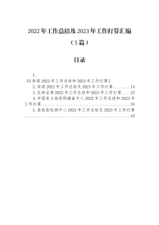 2022年工作总结及2023年工作打算汇编（5篇）林业局街道检验检测中心