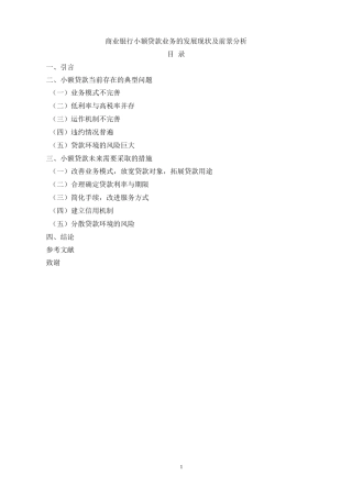 商业银行小额贷款业务的发展现状及前景分析提纲