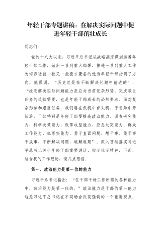 年轻干部专题讲稿：在解决实际问题中促进年轻干部茁壮成长