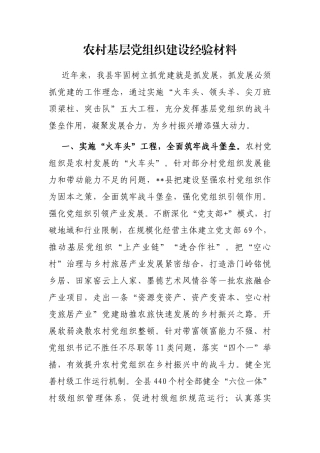 农村基层党组织建设经验材料