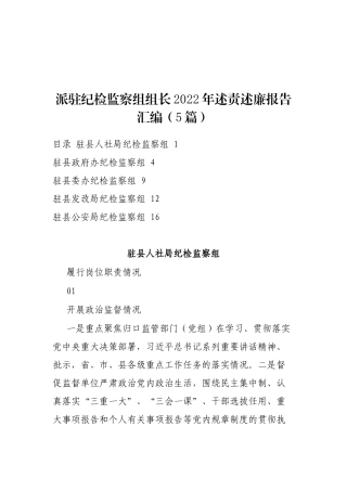 派驻纪检监察组组长2022年述责述廉报告汇编（5篇）
