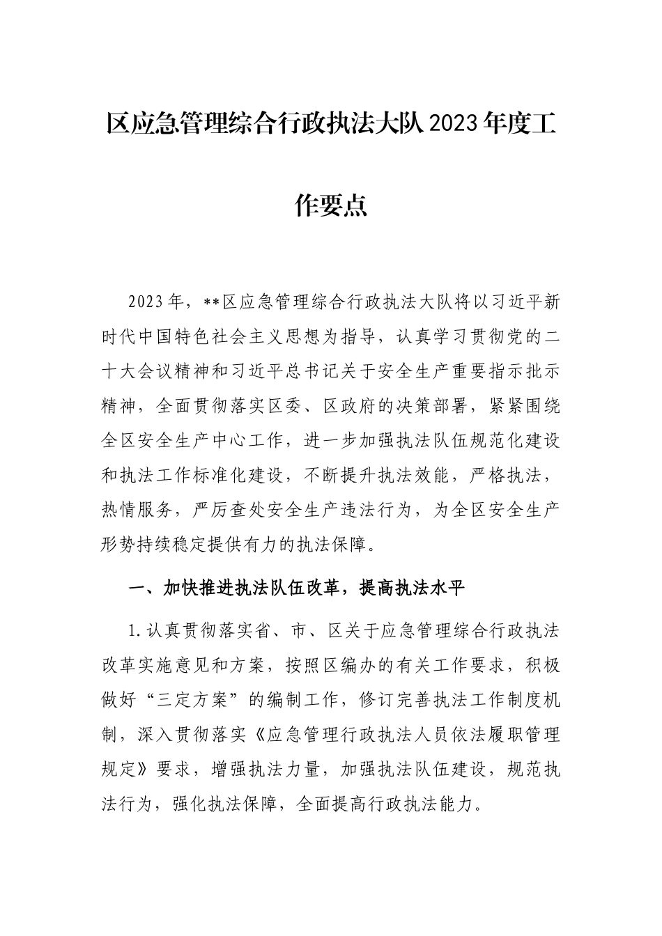 区应急管理综合行政执法大队2023年度工作要点_第1页