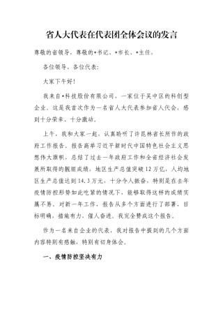 省人大代表在代表团全体会议的发言
