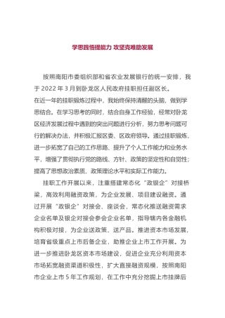 市金融挂职干部座谈会发言摘编