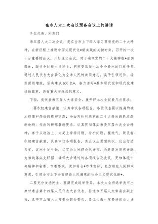 在市人大二次会议预备会议上的讲话