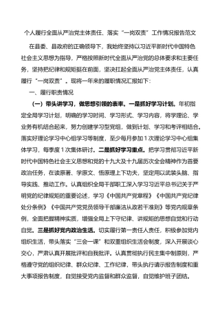个人履行全面从严治党主体责任落实一岗双责工作情况报告