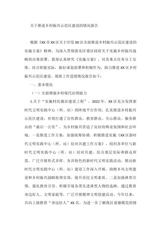 关于推进乡村振兴示范区建设的情况报告    