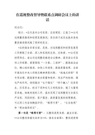 在巡视整改督导暨联系点调研会议上的讲话