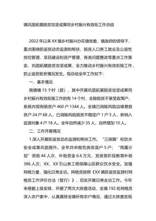 镇巩固拓展脱贫攻坚成果同乡村振兴有效衔工作总结