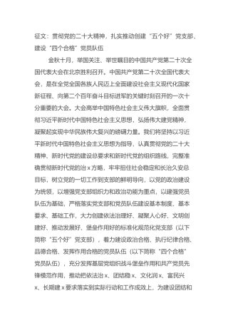 征文：贯彻党的盛会精神，扎实推动创建“五个好”党支部、建设“四个合格”党员队伍