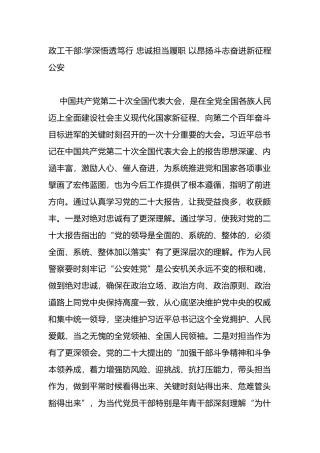 政工干部：学深悟透笃行+忠诚担当履职+以昂扬斗志奋进新征程(公安）