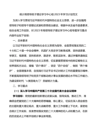 统计局领导班子理论学习中心组2023年学习计划范文