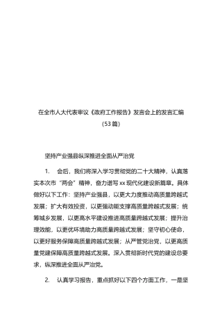 （53篇）在全市人大代表审议《政府工作报告》发言会上的发言汇编