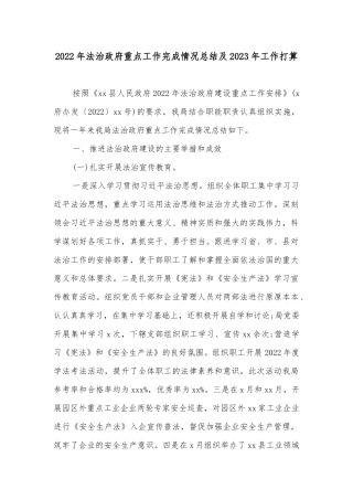 2022年法治政府重点工作完成情况总结及2023年工作打算