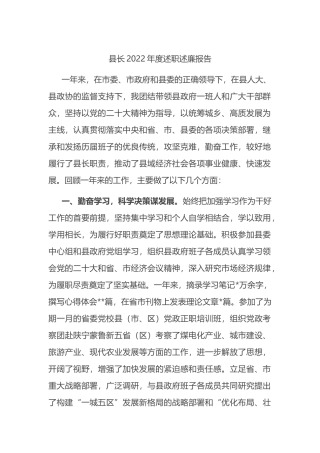 县长2022年度述职述廉报告