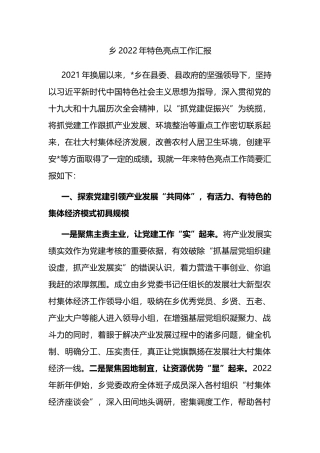 乡2022年特色亮点工作汇报