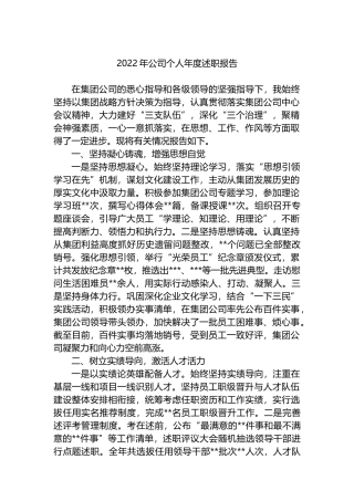 2022年国企公司个人年度述职报告