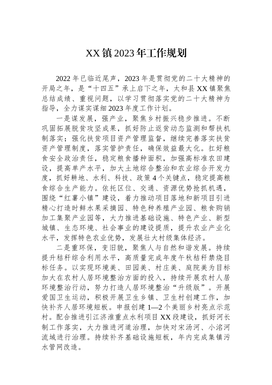 XX镇2023年工作规划_第1页