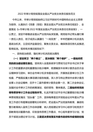 2022年审计局党组落实全面从严治党主体责任报告