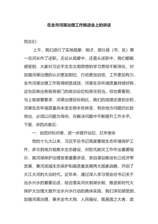 在全市河渠治理工作推进会上的讲话