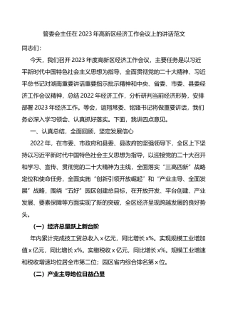2023年高新区经济工作会议上的讲话范文