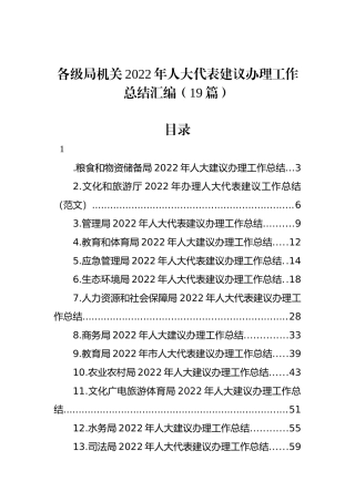 各级局机关2022年人大代表建议办理工作总结汇编（19篇）
