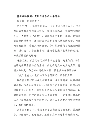 株洲市驰援湖北黄冈医疗队讲话