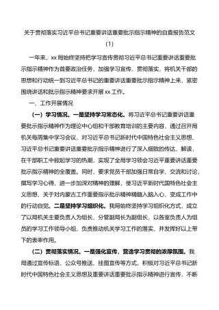 关于贯彻落实重要讲话重要批示指示精神的自查报告工作经验材料3篇