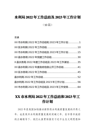 (10篇)水利局2022年工作总结及2023年工作计划