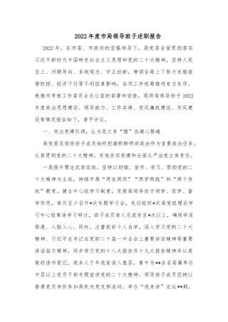 2022年度市局领导班子述职报告