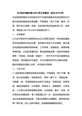 XX区乡村振兴局2023年工作要点