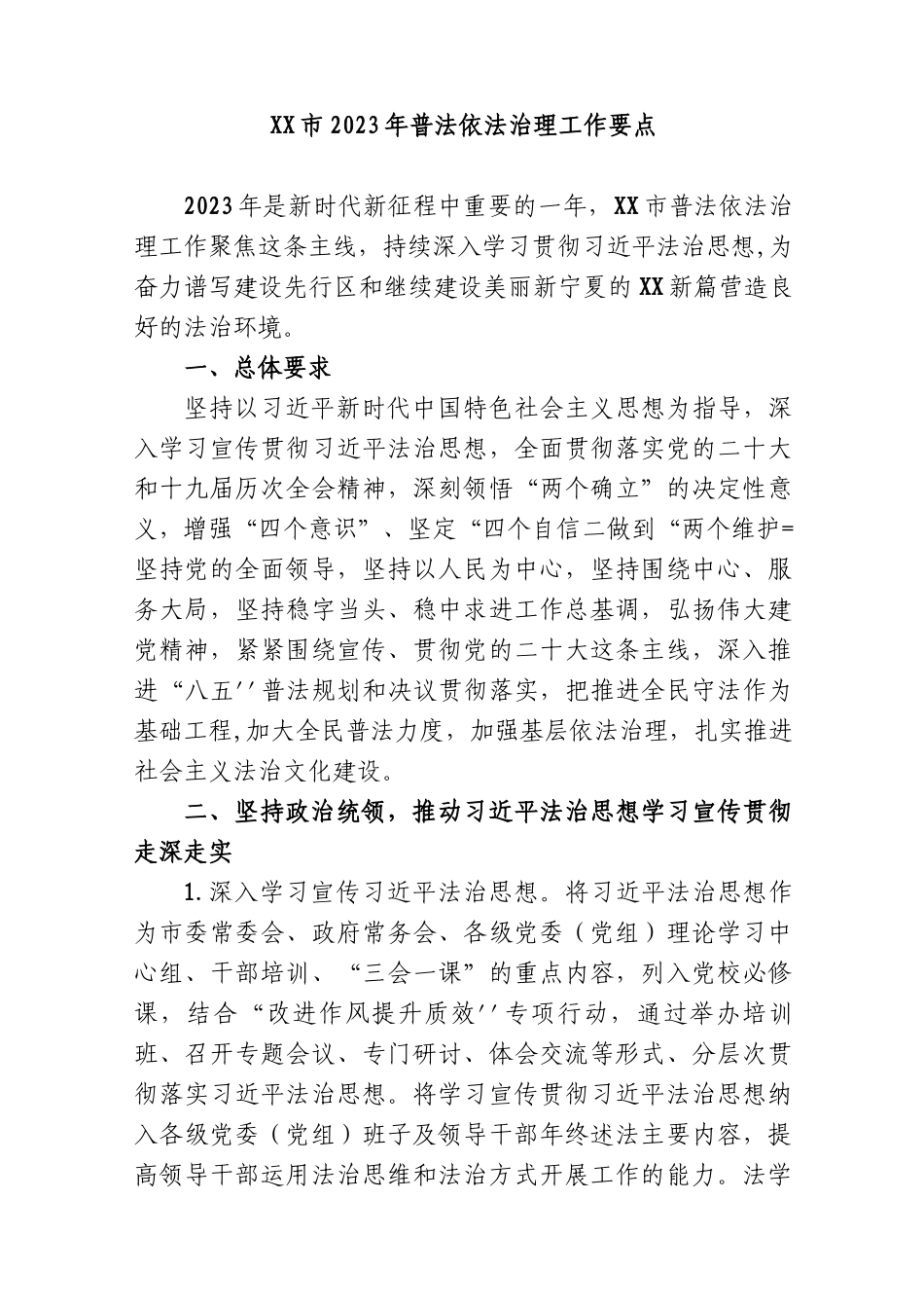 XX市2023年普法依法治理工作要点_第1页