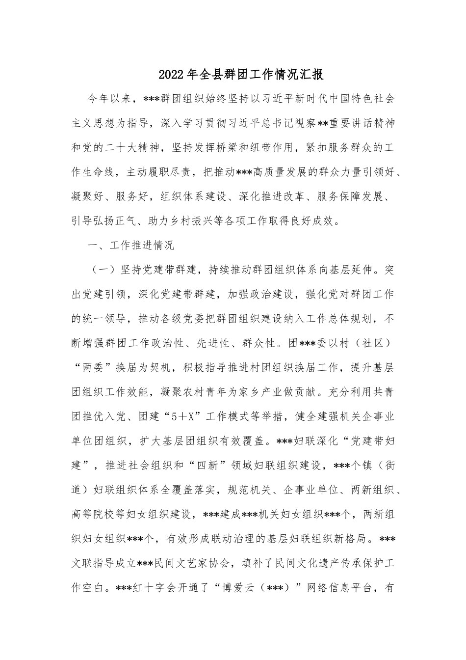 2022年全县群团工作情况汇报_第1页