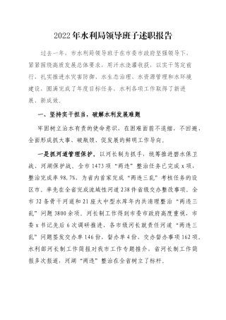 2022年水利局领导班子述职报告
