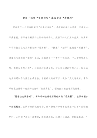 青年干部要“变废为宝”莫当废弃“边角料”