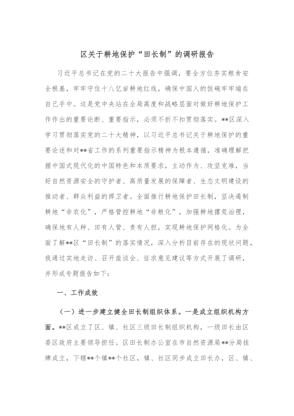 区关于耕地保护“田长制”的调研报告_第1页