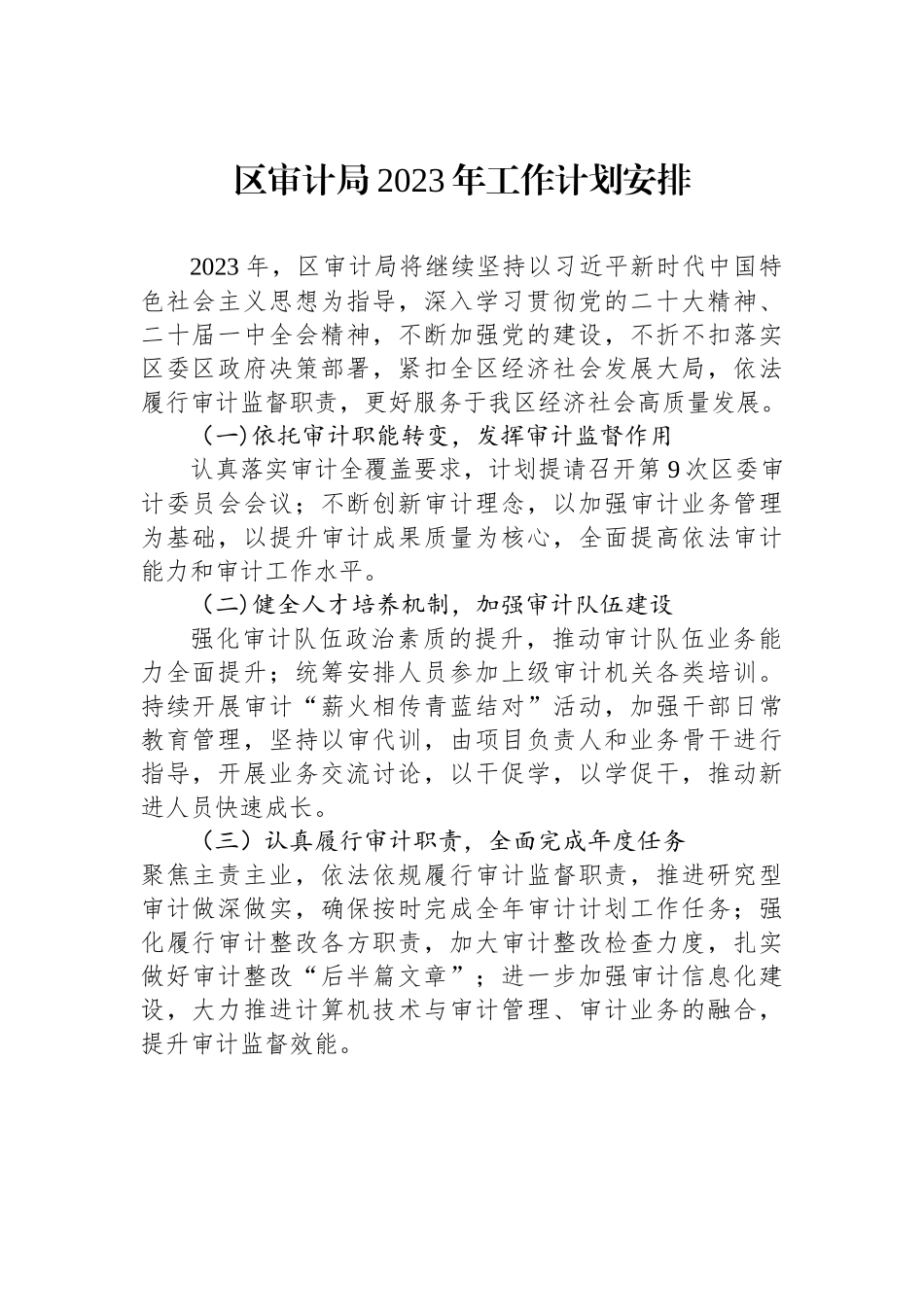 区审计局2023年工作计划安排_第1页