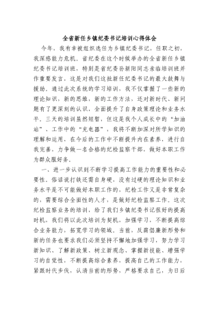 全省新任乡镇纪委书记培训心得体会