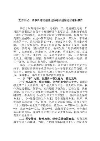党委书记、董事长述德述能述勤述绩述廉述法述职报告定
