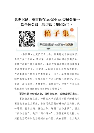 党委书记、董事长在xx煤业xx委员会第一次全体会议上的讲话（集团公司）