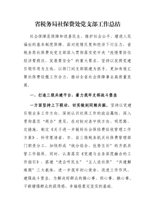 省税务局社保费处党支部工作总结