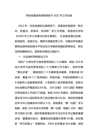 高校党委宣传部2022年工作总结