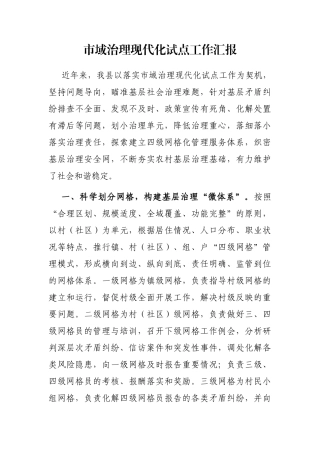 市域治理现代化试点工作汇报