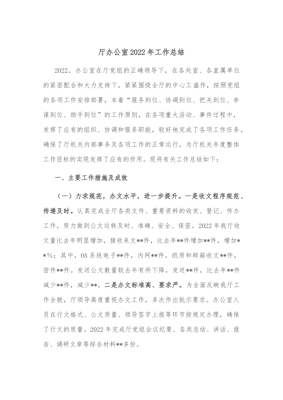 厅办公室2022年工作总结_第1页
