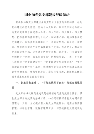 国企加强党支部建设经验做法