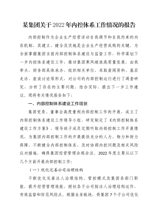 某集团关于2022年内控体系工作情况的报告