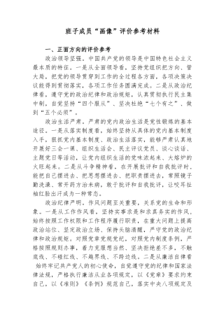 国企公司班子成员个人“画像”评价参考材料
