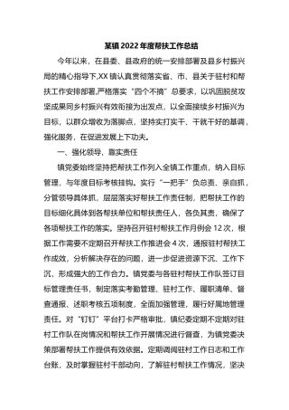 某镇2022年度帮扶工作总结