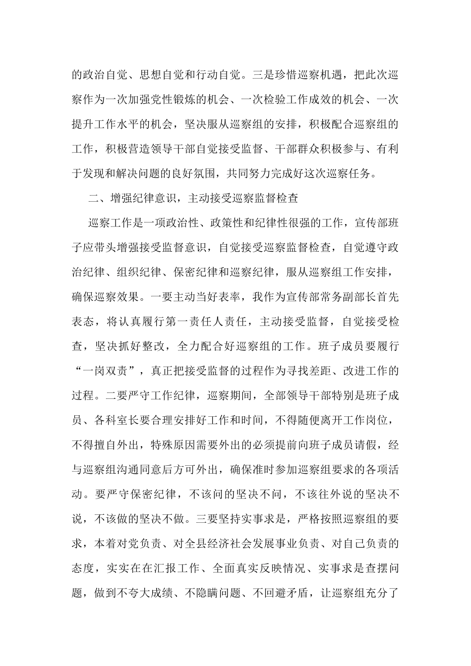 在市委巡察组巡察宣传部工作动员会议上的表态发言（被巡察单位）_第2页